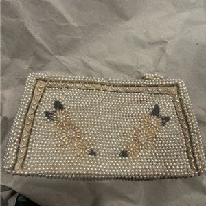 Pearl Beaded Vintage Clutch - Cream/Gold